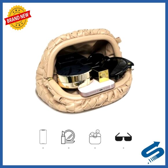 Woven PU Leather Clutch Purse with Strap, 3 Compartments, Evening Bag